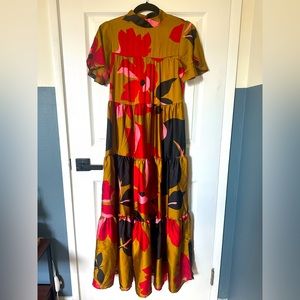 Anthropologie satin floral long dress